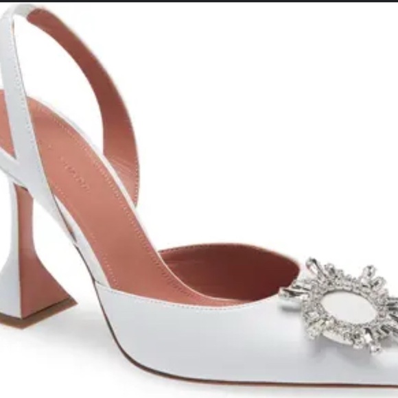 Elegant White Slingback Heels with Crystal Embellishment - Picture 2 of 7